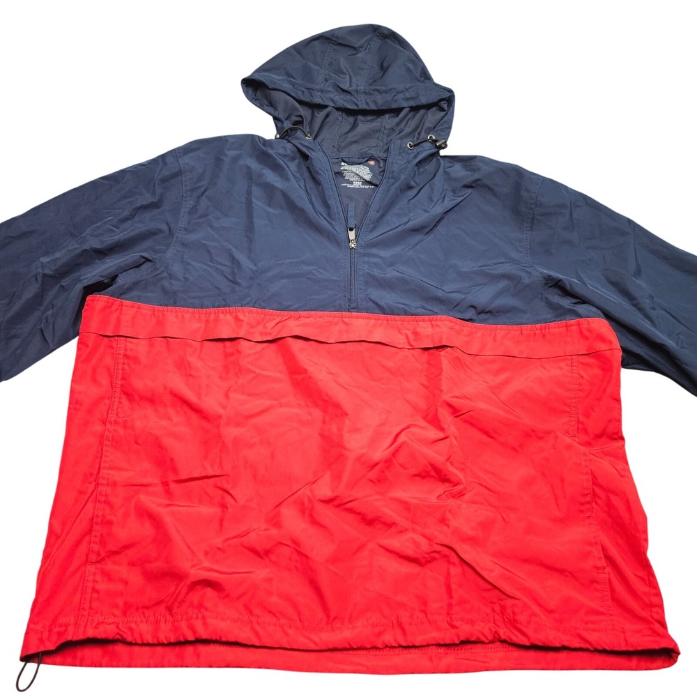 Swiss Tech Windbreaker Mens XL Red Blue Colorblock Quarter Zip Hooded Jacket